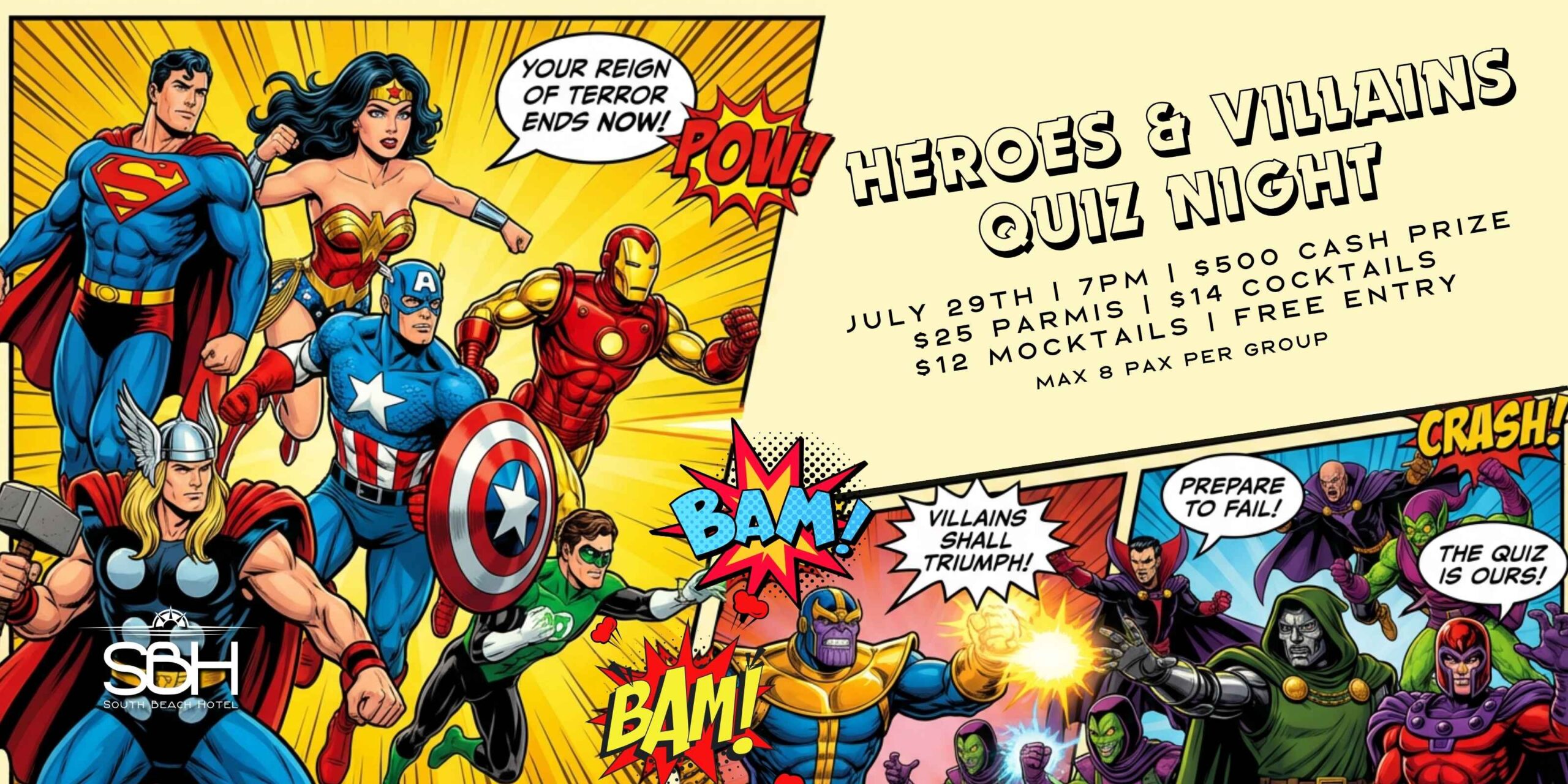 Heroes & Villains Quiz Night at SBH